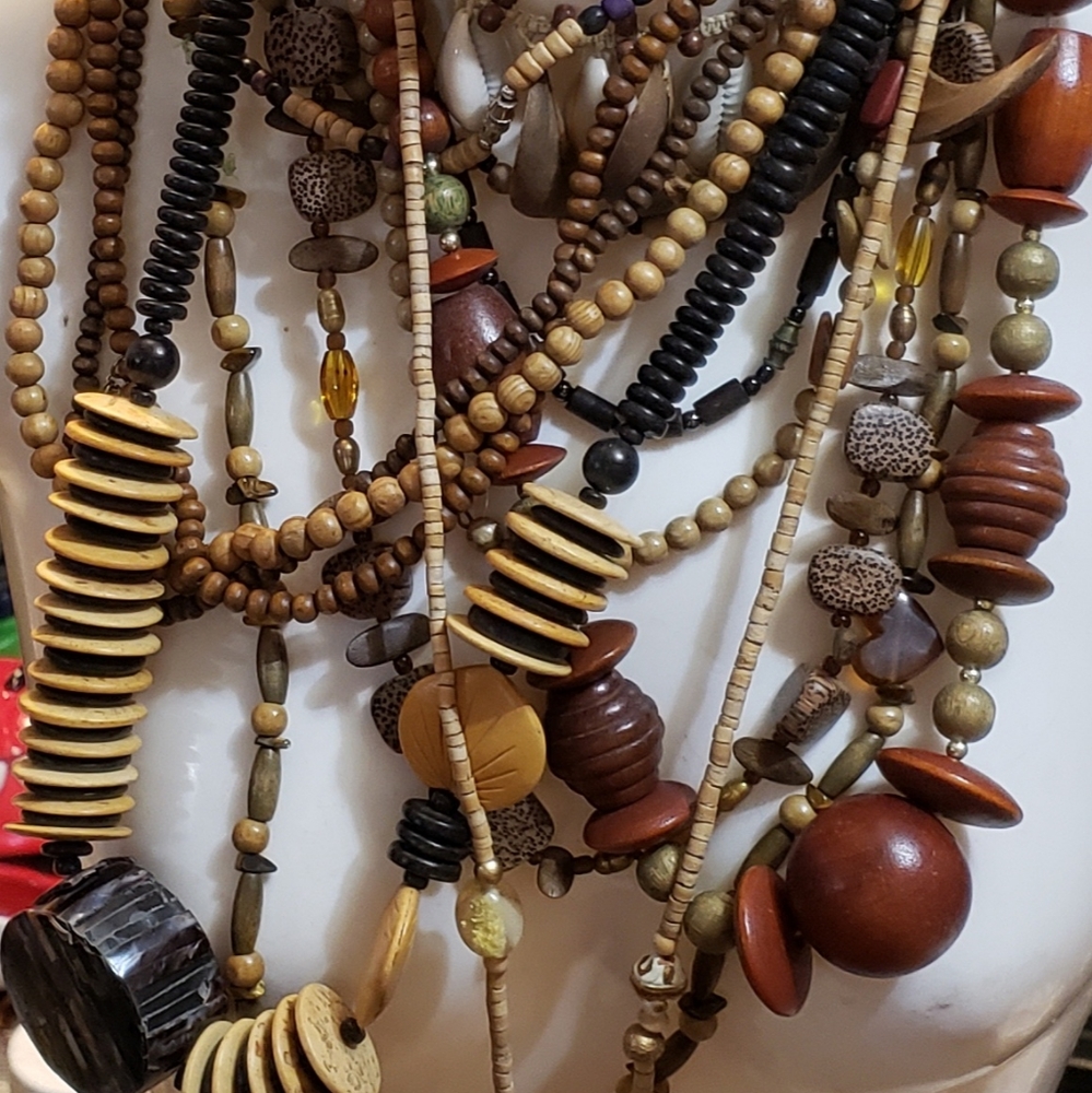 Estate Jewelry Lot Vintage Wooden Jewelry
